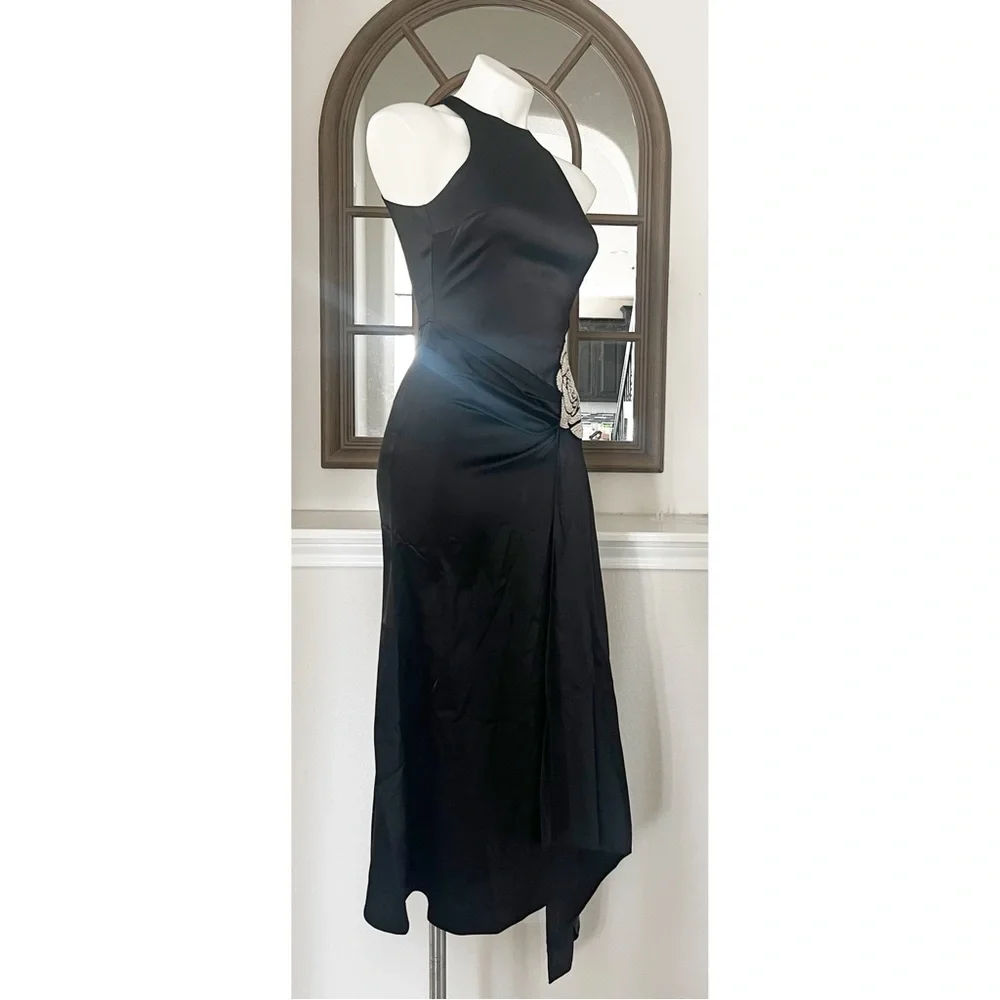 David Koma Crystal Embellished Asymmetric Satin Scarf Dress, Size US 2, UK 6 NEW